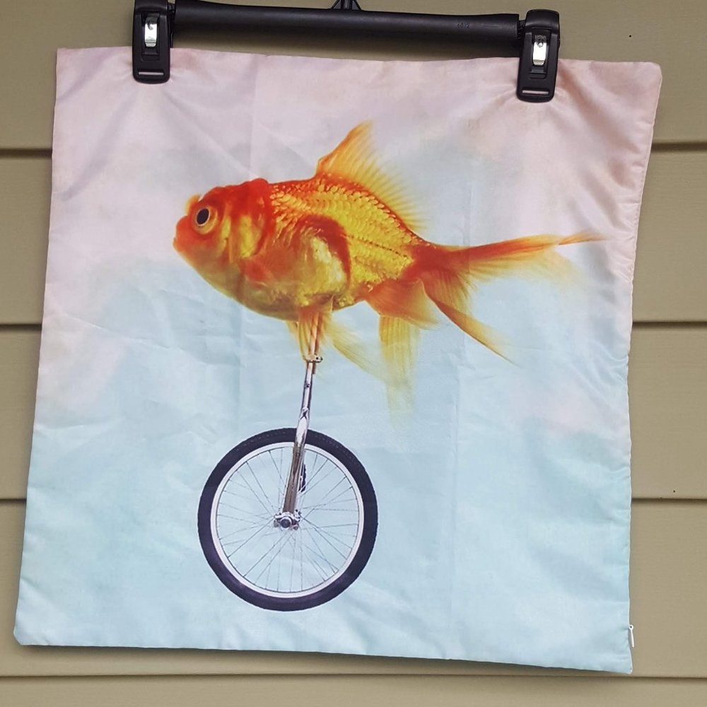 Unicycle Goldfish Throw Pillow Cover